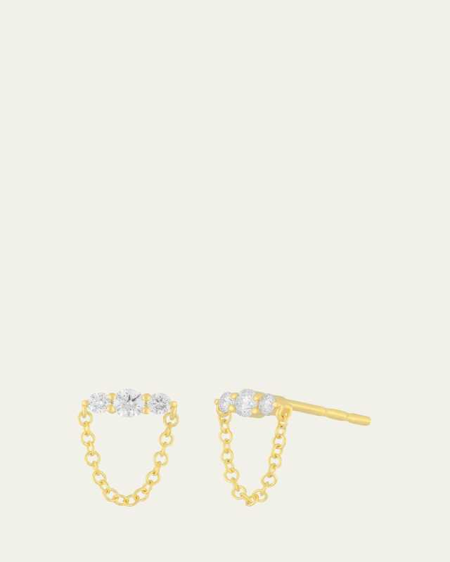 14K Yellow Gold Graduated Diamond Bar Chain Stud Earrings